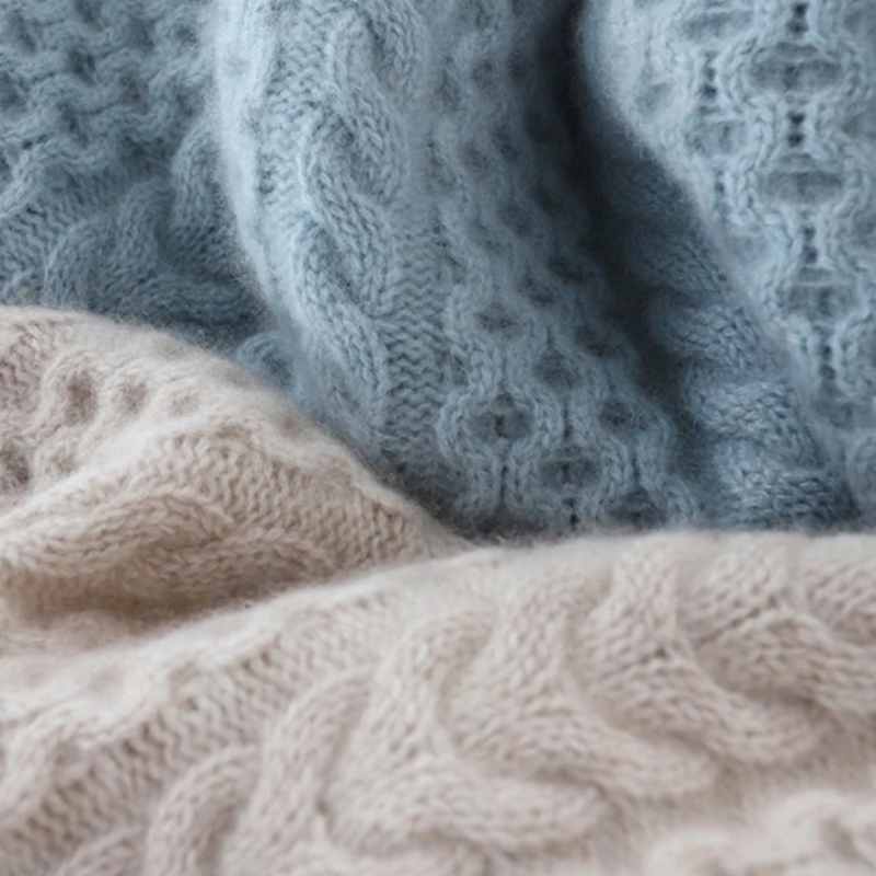 Luxury Cashmere Turtleneck with Checkered Pattern - Celeste-Blue-XS-The Livary