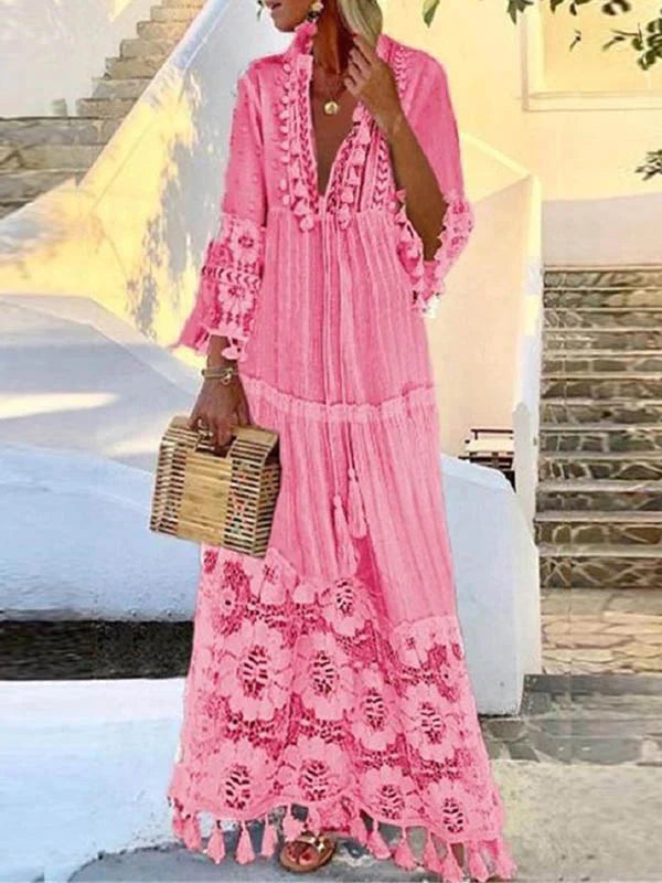 Stylish figure-hugging lace dress for women – Elina-Pink-S-The Livary