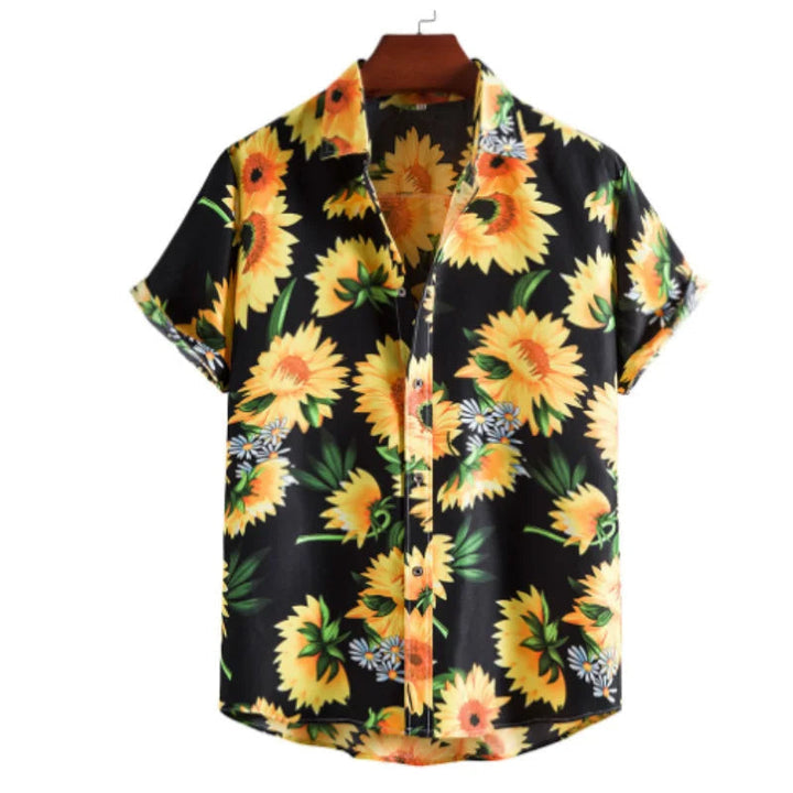 Light & Stylish Tropical Shirt with Floral Pattern for Men – Mateo-Black-Yellow-S-The Livary