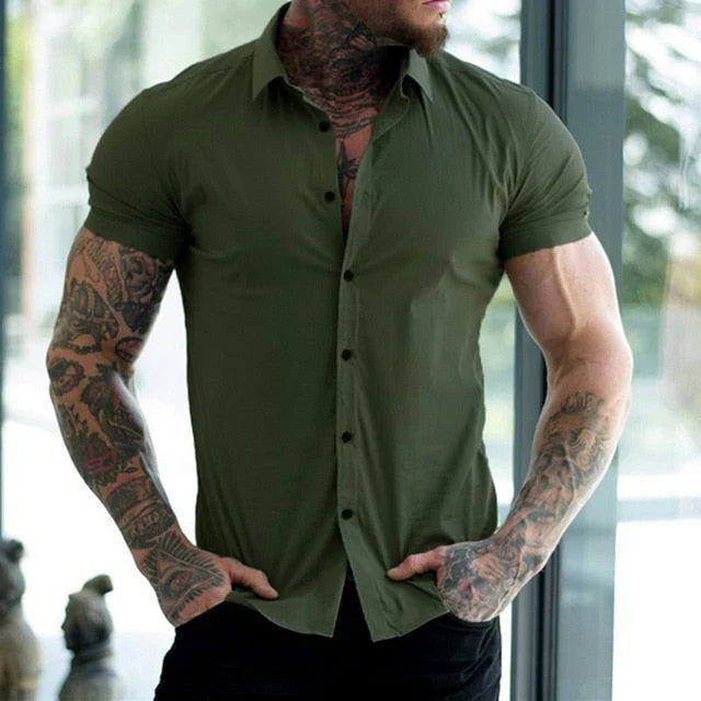 Slim Fit Men's Shirt with Short Sleeves - Luca-Green-M-The Livary