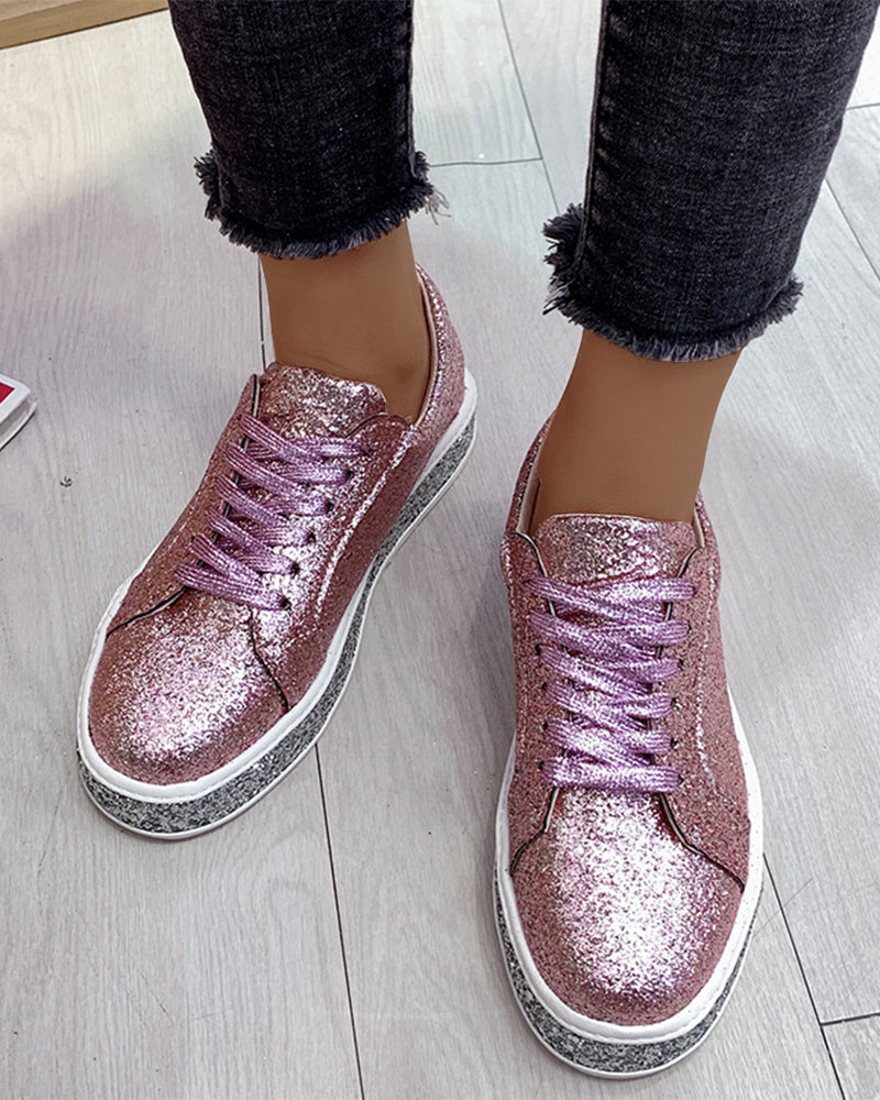 Stylish Platform Glitter Ladies Sneakers - Sienna-Pink-2.5-The Livary