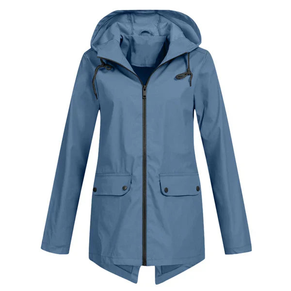 Trendy Women's Rain Jacket with Hood - Liora-Blue-S-The Livary