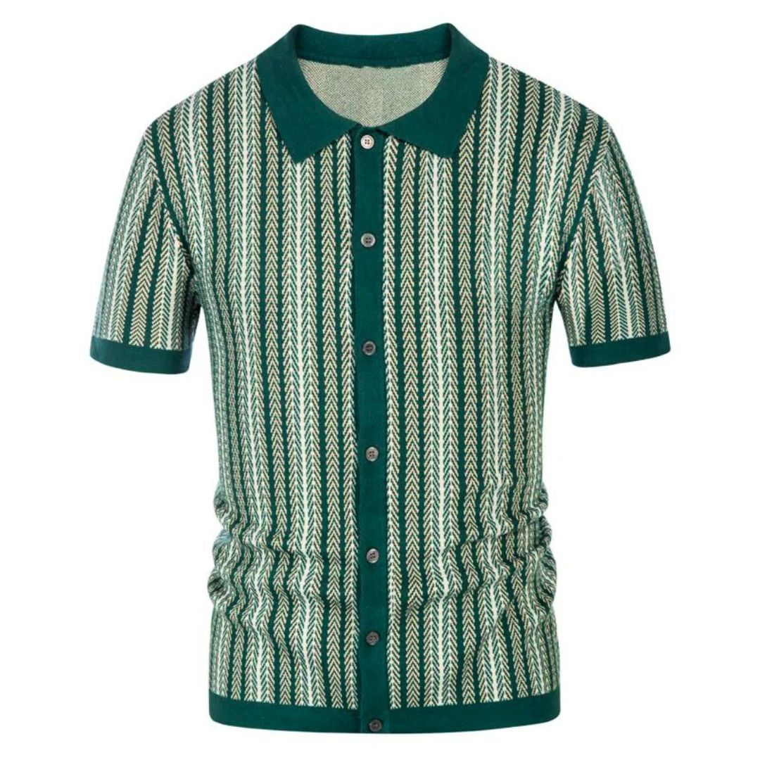 Breathable men's chevron polo shirt with button placket – Julian-Forest green-S-The Livary