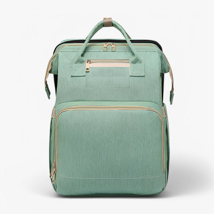 Multi-Functional Changing Bag with Pull-Out Baby Cot – Noëlle-Light green - with ID card pocket-The Livary