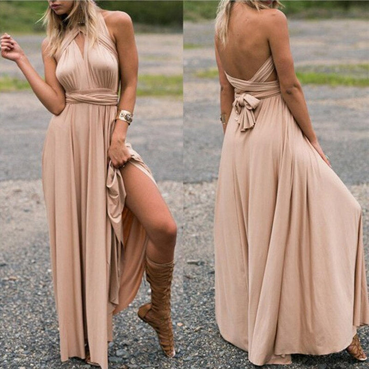 Wrap dress with adjustable top & versatile wearing options – Noelia-Champagne-S-The Livary