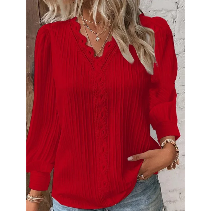 Stylish ladies' blouse with a V-neck & long sleeves – Alvara-Red-S-The Livary