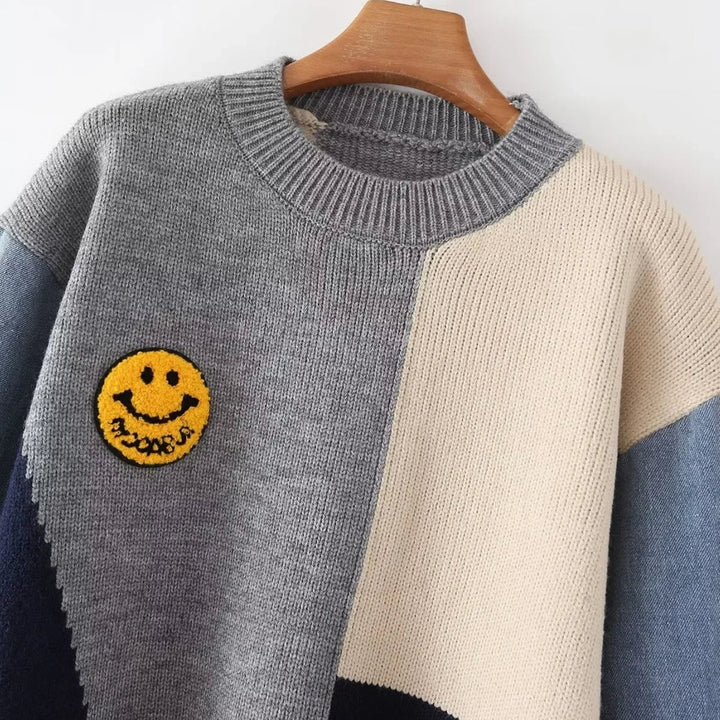 Cheerful Patchwork Sweater for Women - Liora-White/Yellow-S-The Livary