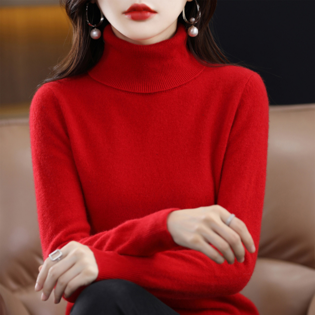 Luxury Cashmere Ladies Turtleneck - Elena-Red-S-The Livary