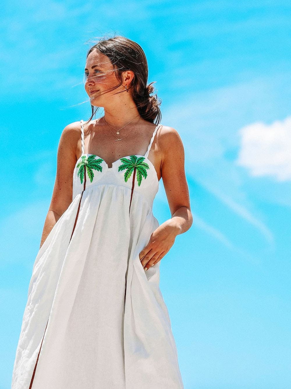 Trendy strappy dress with tropical palm print – Estelle-White-S-The Livary