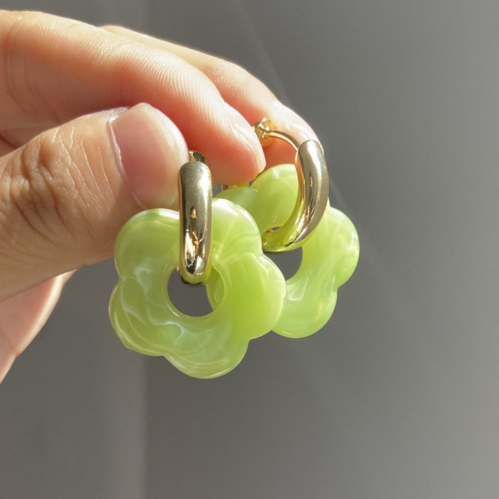 Gold Plated Flower Earrings - Valeria-Light green-The Livary