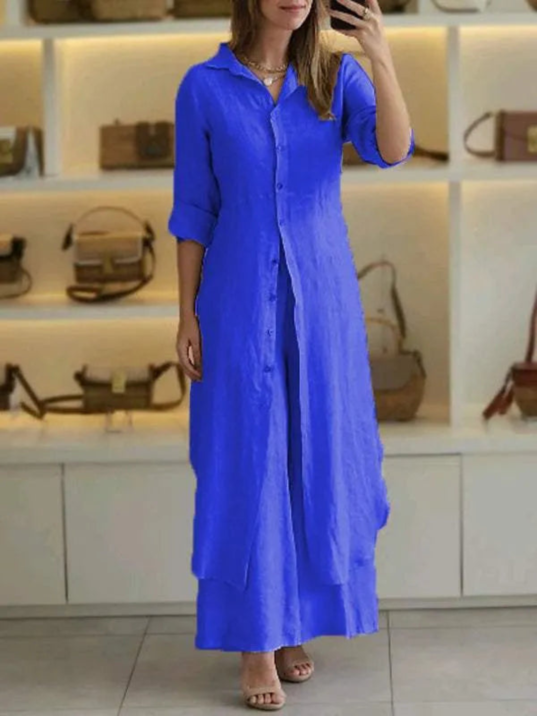 Two-piece ladies' summer set made of linen – Amaya-Blue-S-The Livary