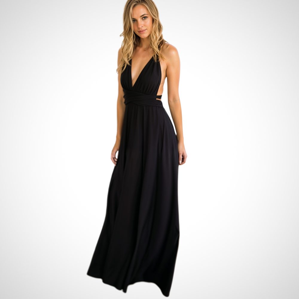 Elegant wrap maxi dress with a feminine fit – Celine-Black-S-The Livary