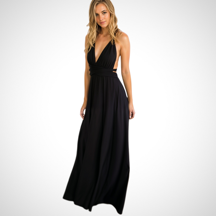 Elegant wrap maxi dress with a feminine fit – Celine-Black-S-The Livary