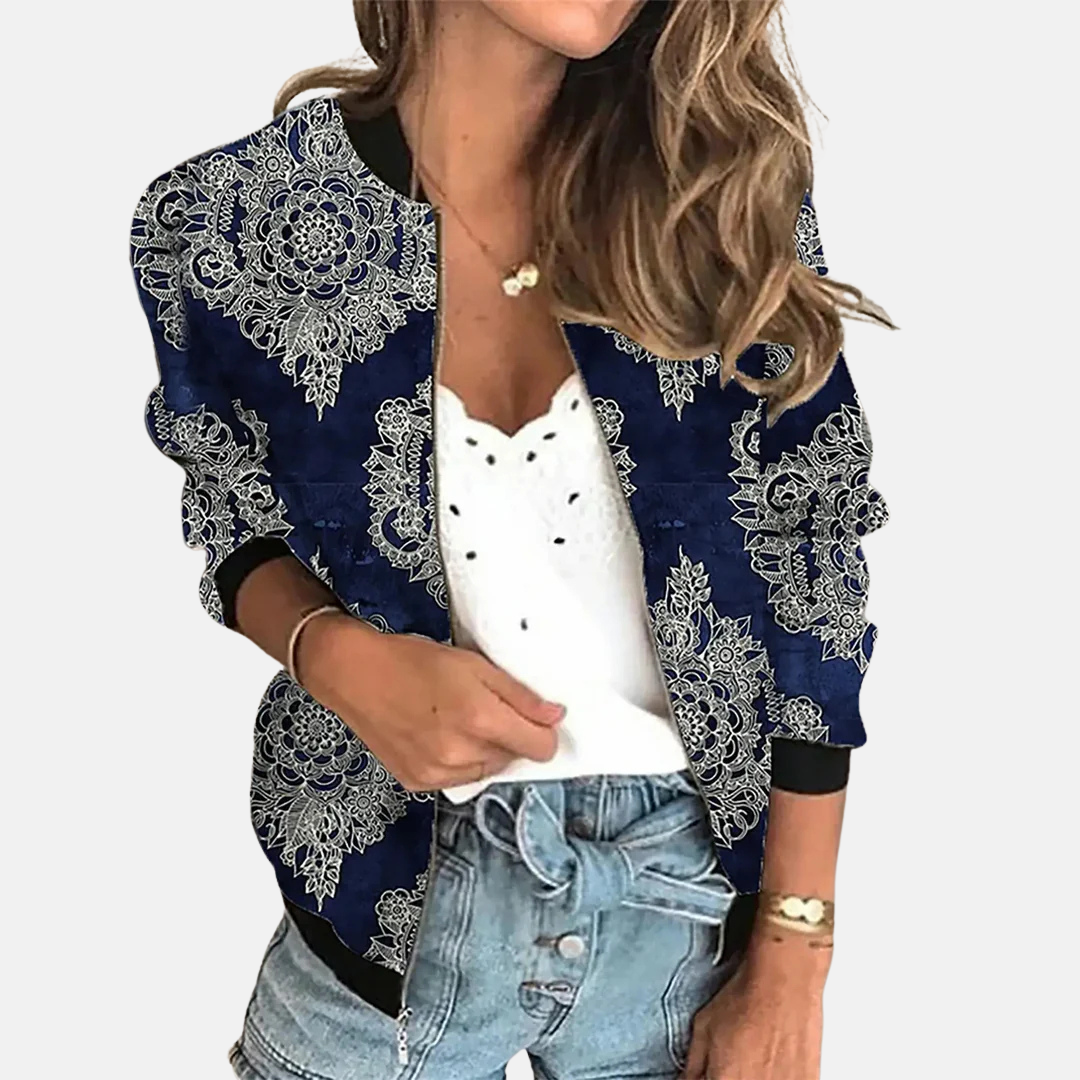 Ladies Retro Bomber Jacket with Print – Zoë-E-XS-The Livary