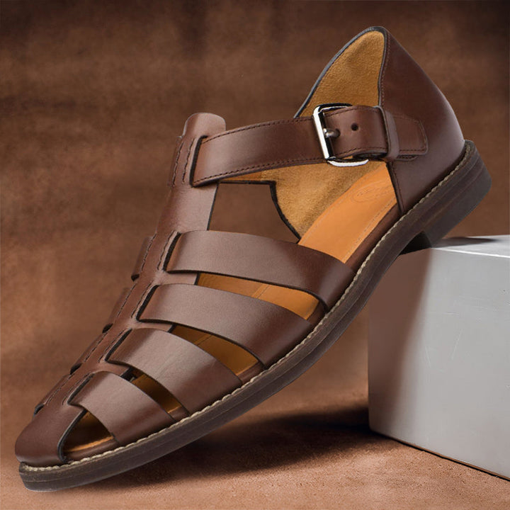 Comfortable men's leather sandals with non-slip sole – 50% off – Milan-Coffee-5-The Livary