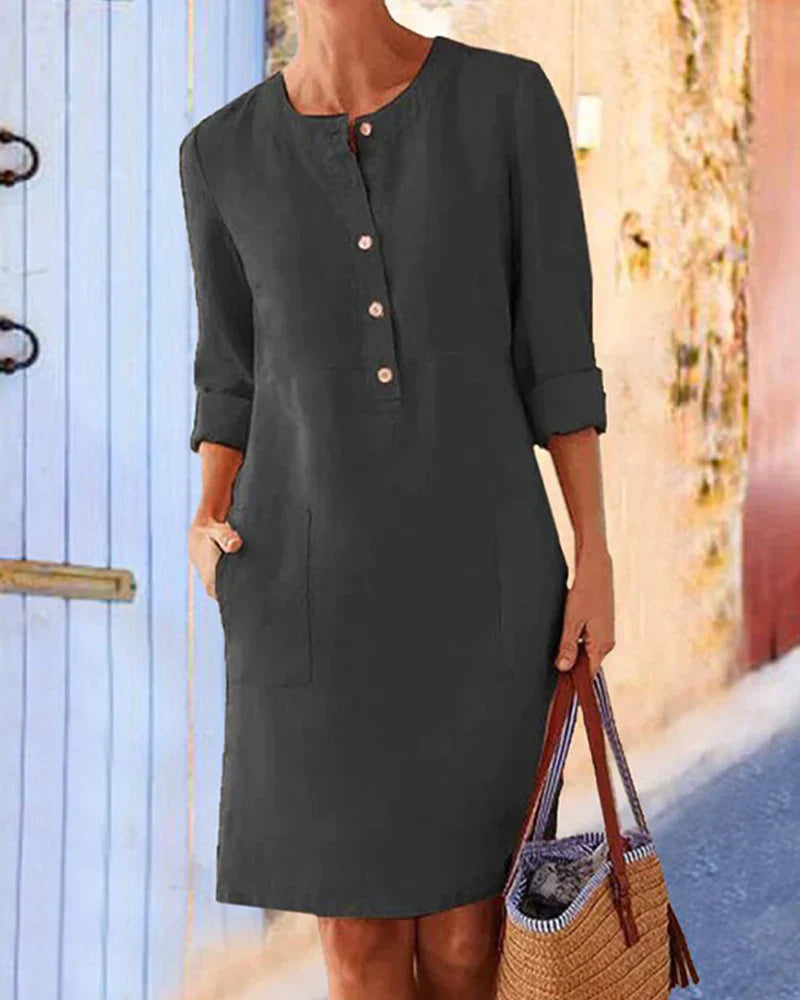 Elegant summer dress with button placket – Allegra-Black-S-The Livary