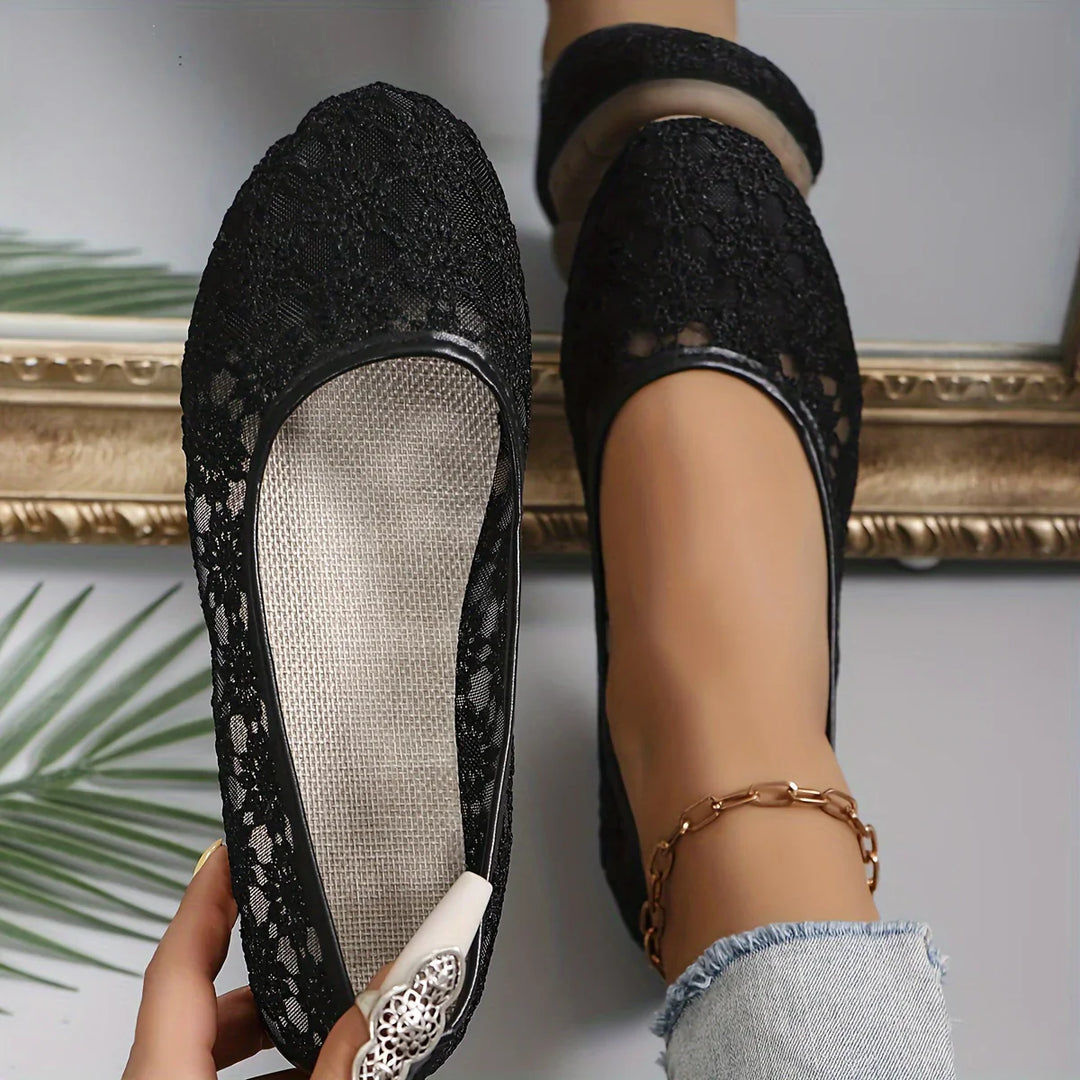 Flower Pattern Ballerinas | Fleur-3.5-Black-The Livary