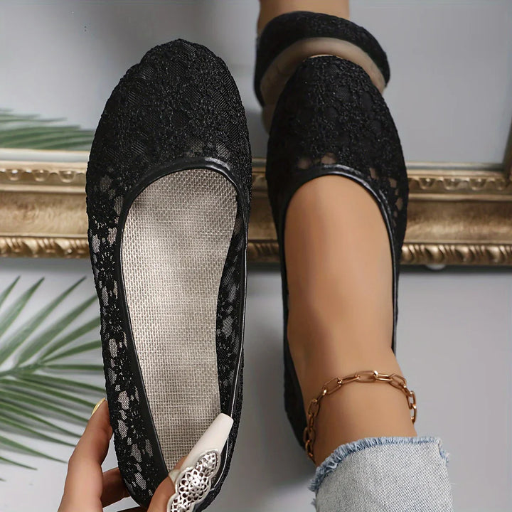 Flower Pattern Ballerinas | Fleur-3.5-Black-The Livary