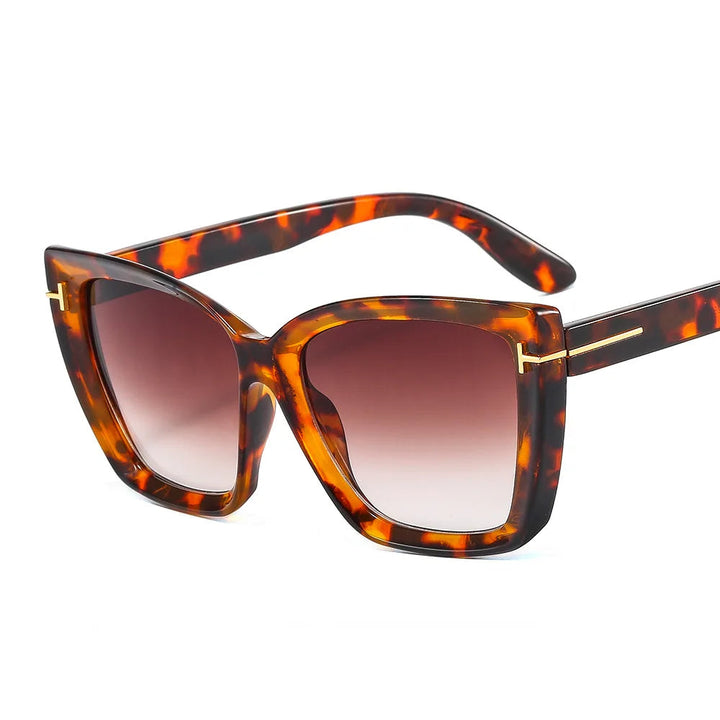 Stylish cat-eye sunglasses with UV protection and gradient - VueLuxe-Leopard print-The Livary