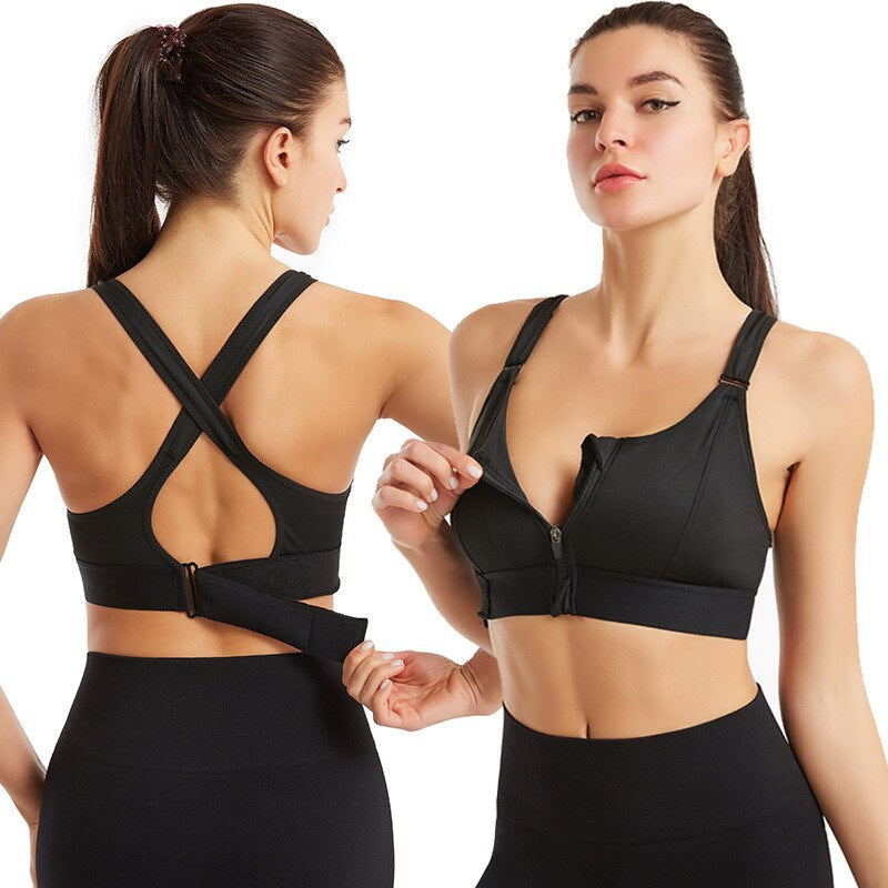Sports bra with zip & back support – buy 1, get 1 free – Livia-Black-S-The Livary