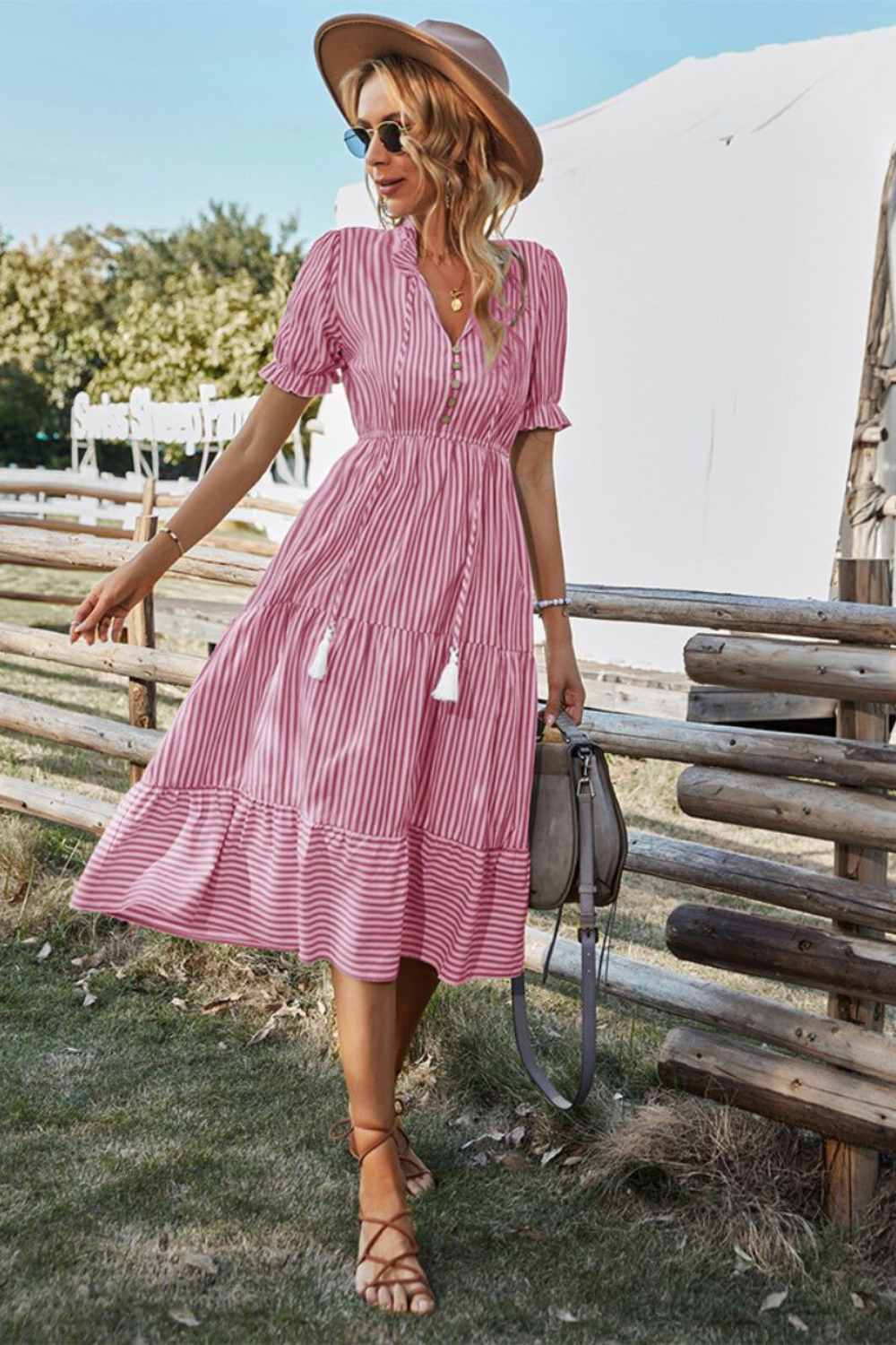 Striped summer midi dress – Amira-Pink-S-The Livary