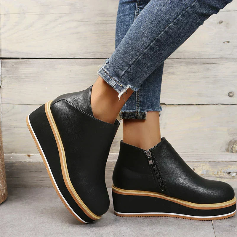 Trendy Ladies Ankle Boots with Zip and Platform - Alessia-Black-4.5-The Livary