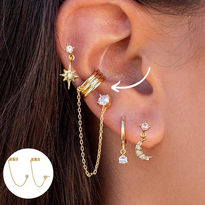 Boho Chic Earrings Set - Amira-Stud Chain Cuff-Gold-The Livary