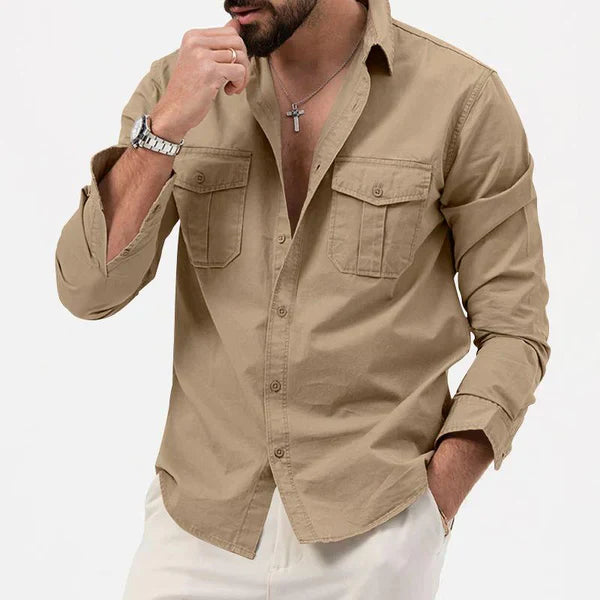 Stylish Men's Cargo Shirt - Tobias-Khaki-S-The Livary