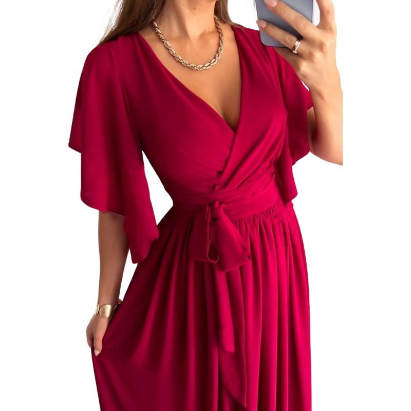 V-neck summer dress with bell sleeves – Sofia-Red-S-The Livary