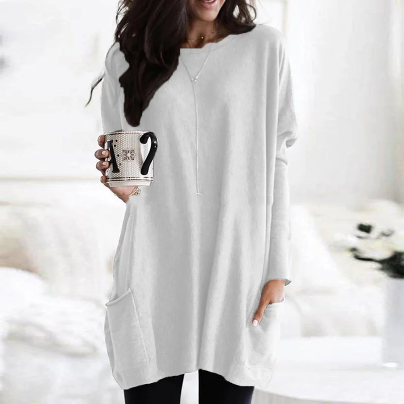 Trendy Tunic with Long Sleeves - Celina-White-S-The Livary