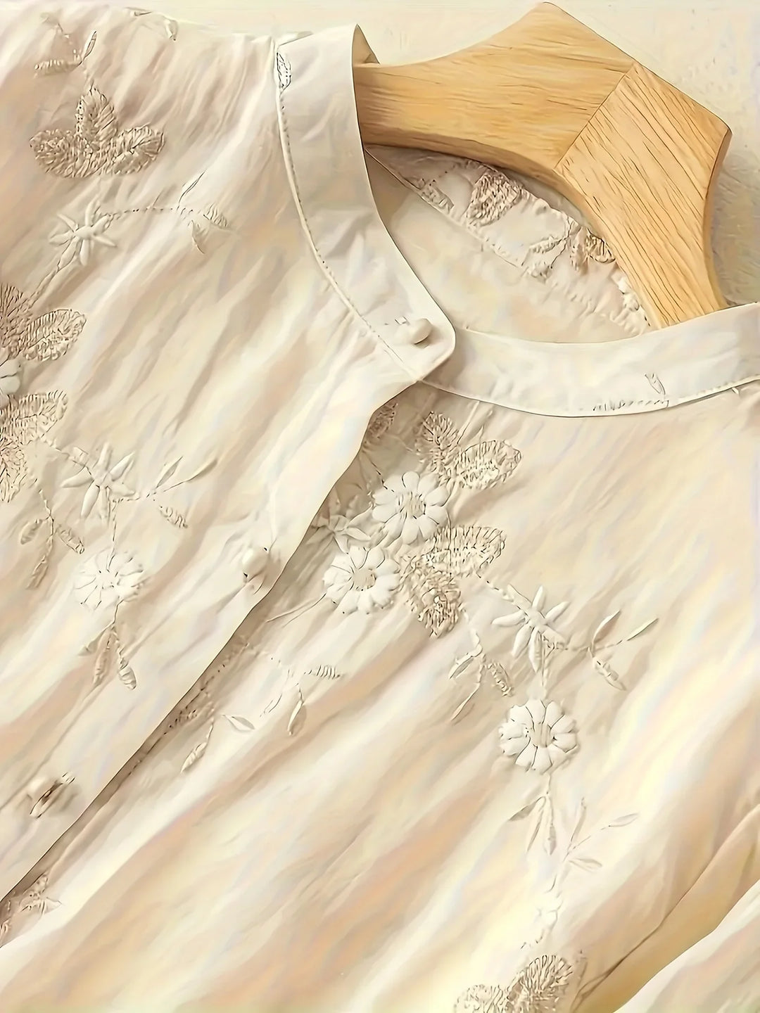 Embroidered Floral Blouse | Eliza | Button Closure | Fashionable-M-Apricot-The Livary