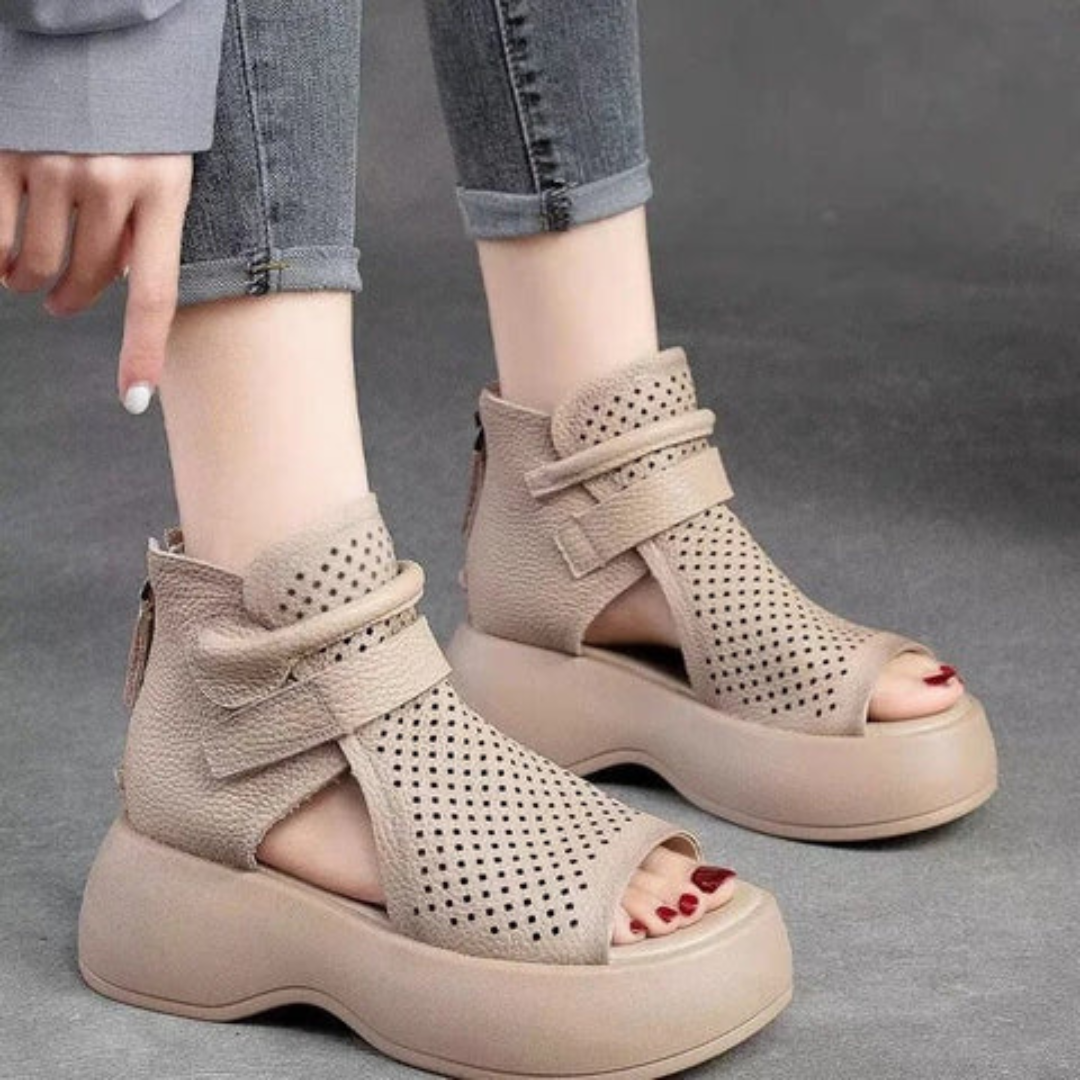 Orthopaedic leather sandals for women with shock-absorbing sole – Meike-Brown-2.5-The Livary