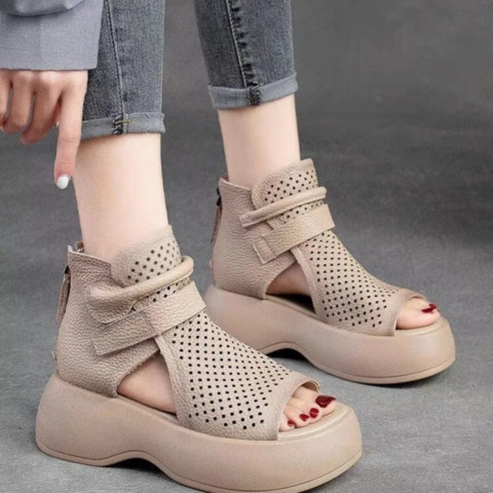 Orthopaedic leather sandals for women with shock-absorbing sole – Meike-Brown-2.5-The Livary