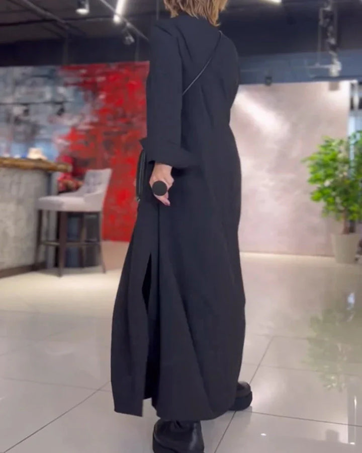 Long Loose Dress with Side Slit - Noémie-Black-S-The Livary