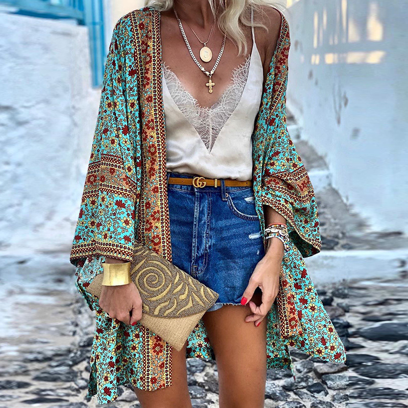Trendy Boho women's cardigan with pattern – Elara-Blue-S-The Livary