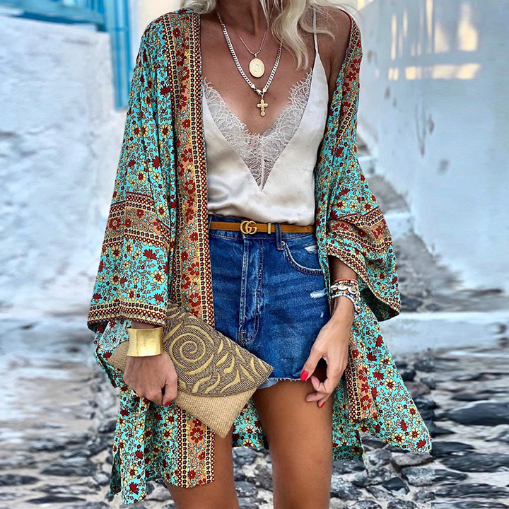 Trendy Boho women's cardigan with pattern – Elara-Blue-S-The Livary
