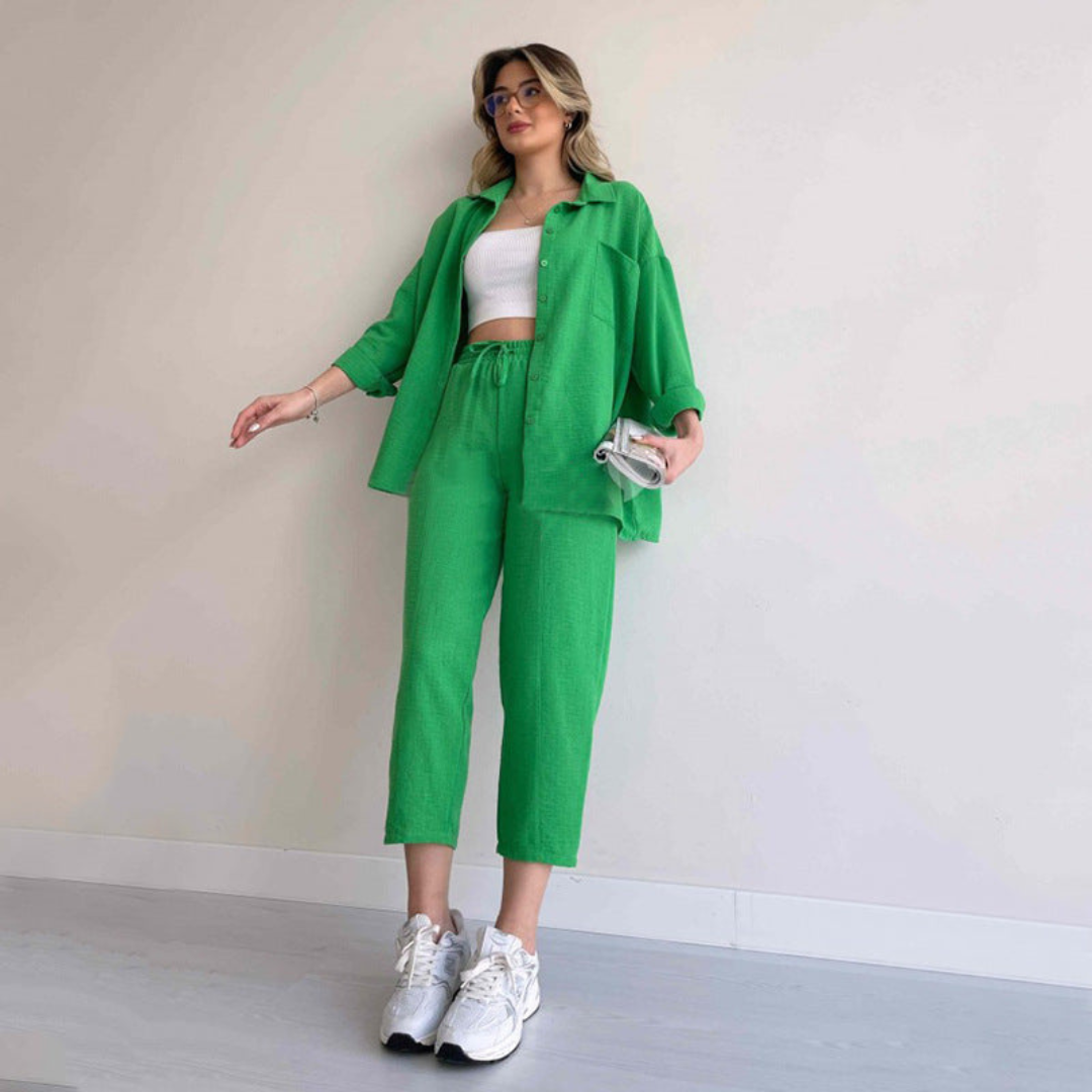 Light women's linen two-piece – Camille-Green-S-The Livary