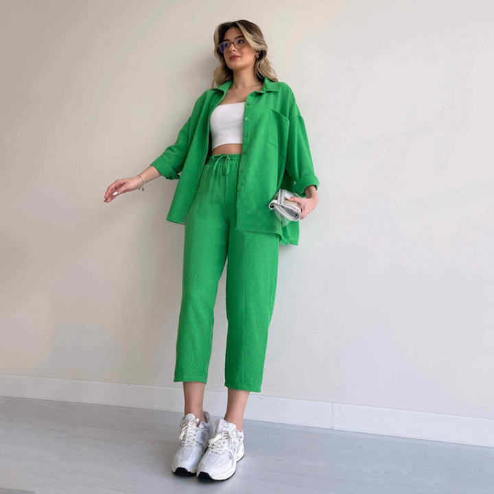 Light women's linen two-piece – Camille-Green-S-The Livary