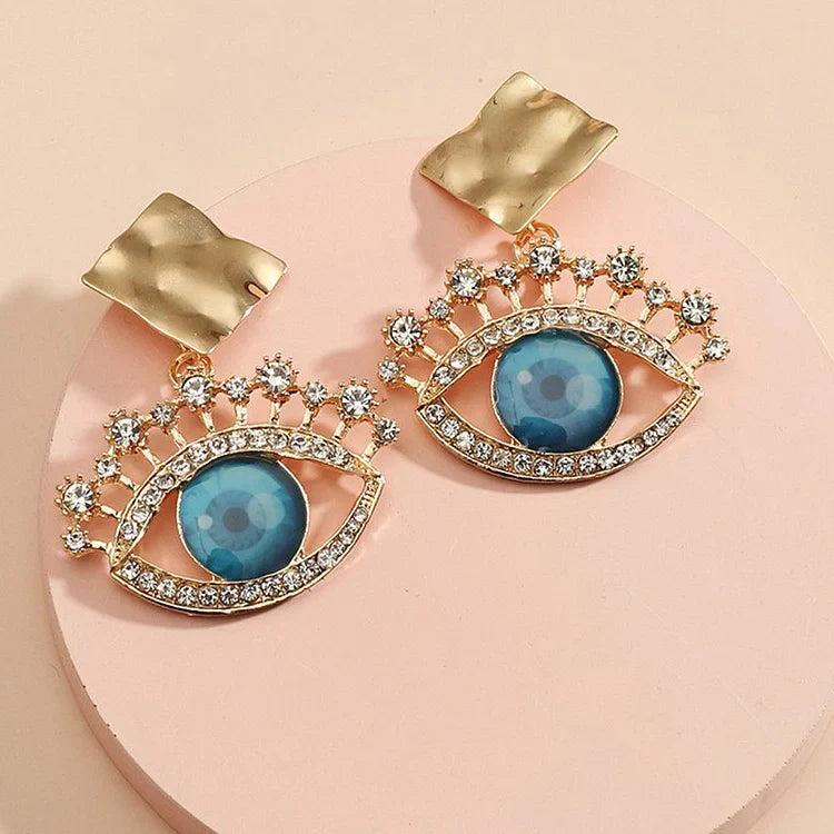 Golden Vintage Earrings with Evil Eye - Nerina-The Livary