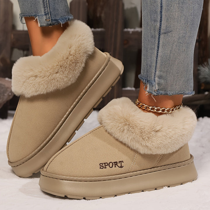 Warm Plush Ladies Slippers with Non-slip Sole - Sienna-Khaki-2.5-The Livary