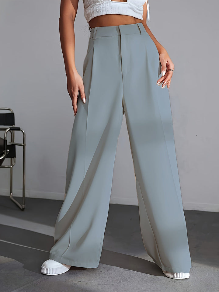 Luxury Plain Trousers With Wide Legs - Lana-S-Blue-The Livary