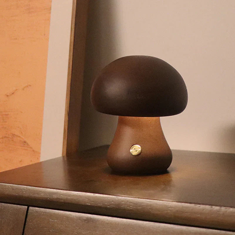 Wooden Mushroom LED Night Light - GlowShroom-A-walnut color-The Livary