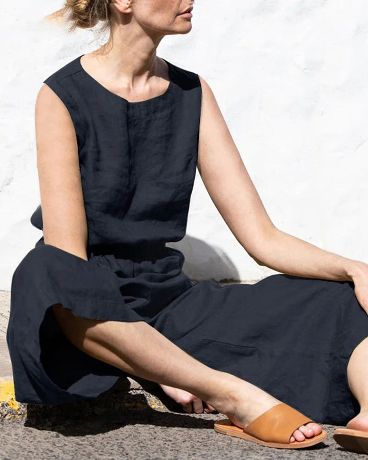 Sleeveless jumpsuit with wide leg – Aurelia-Army green-S-The Livary