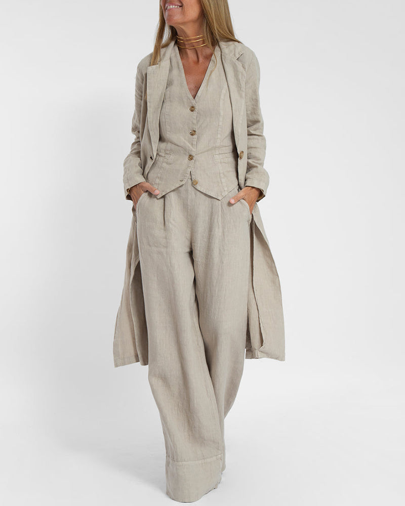 Linen 2-Piece Set with Wide Trousers and Jacket – Alma-Black-S-The Livary