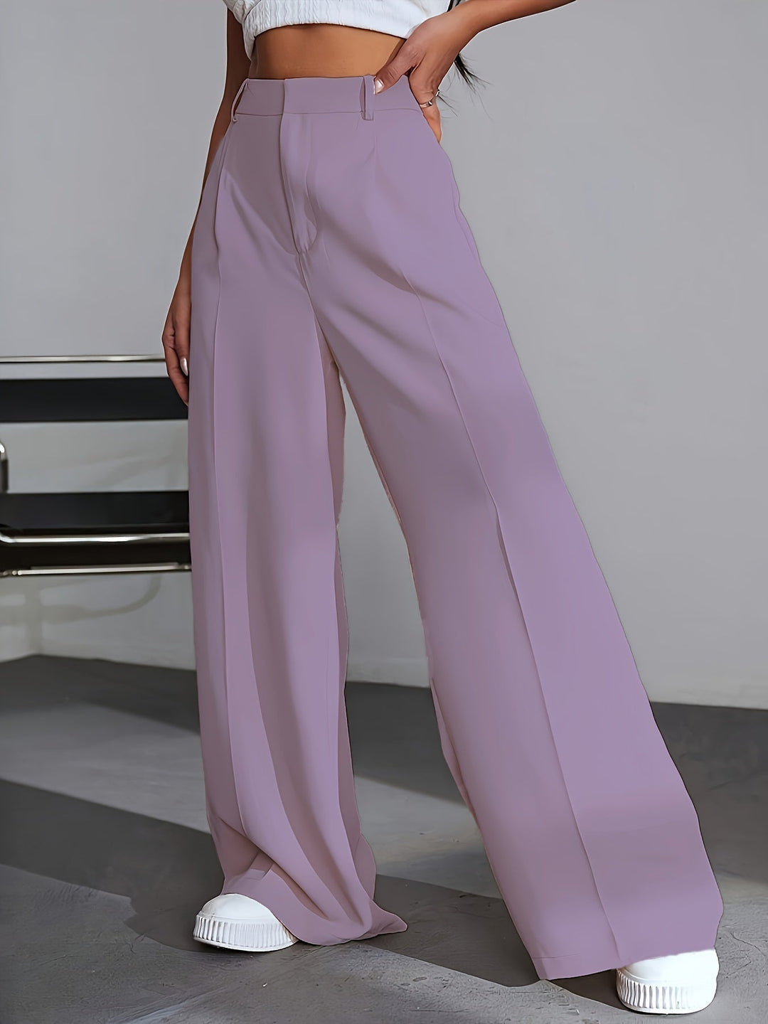 Luxury Plain Trousers With Wide Legs - Lana-S-White-The Livary