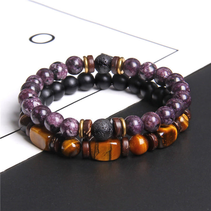 African Turquoise & Tiger Eye Bracelet - Naya-Tiger's Eye & Charoite-The Livary