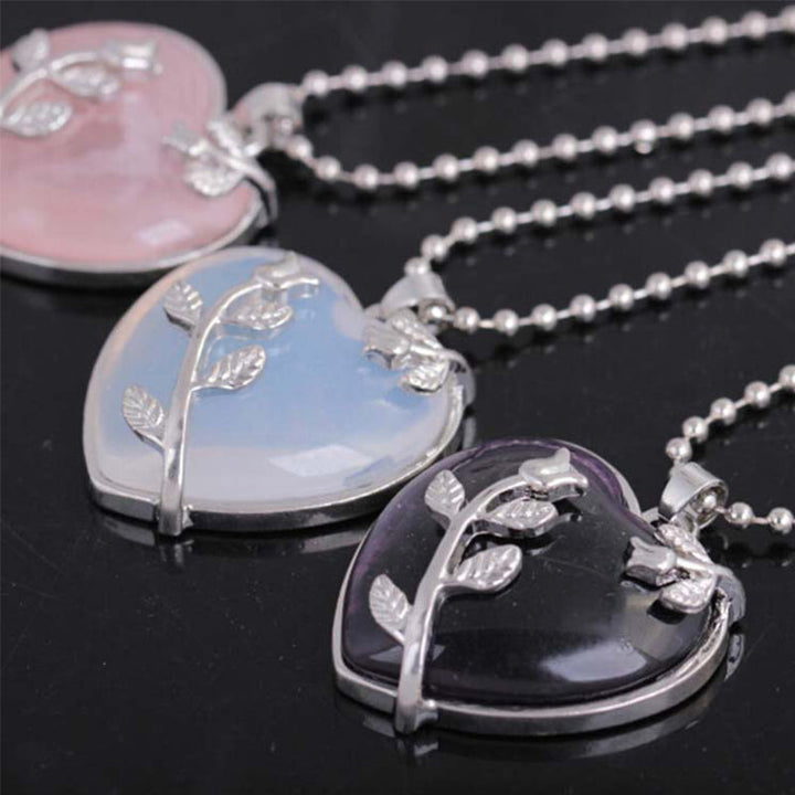 Stylish Heart-Shaped Rose Quartz Necklace - Amara-Rose quartz-The Livary