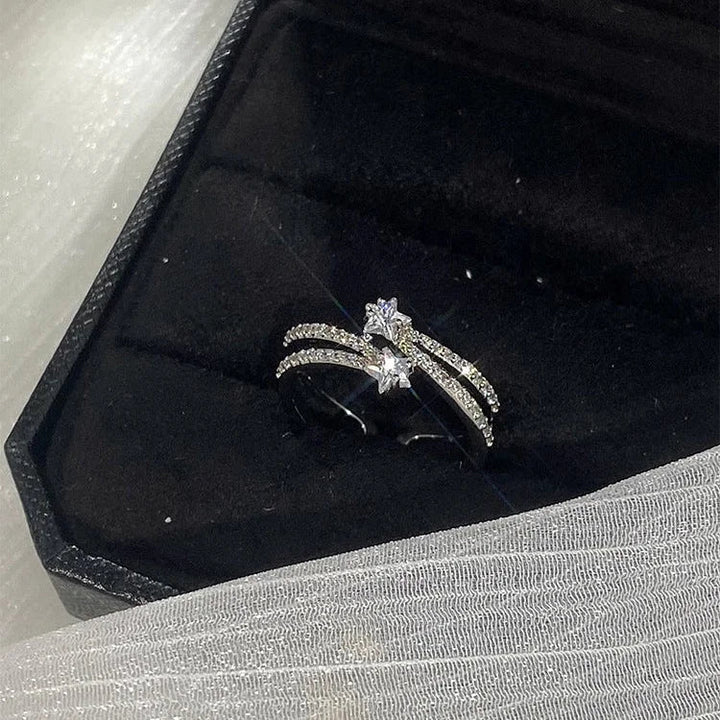 Double Layered Star Ring Set - Astrid-Double Star-The Livary