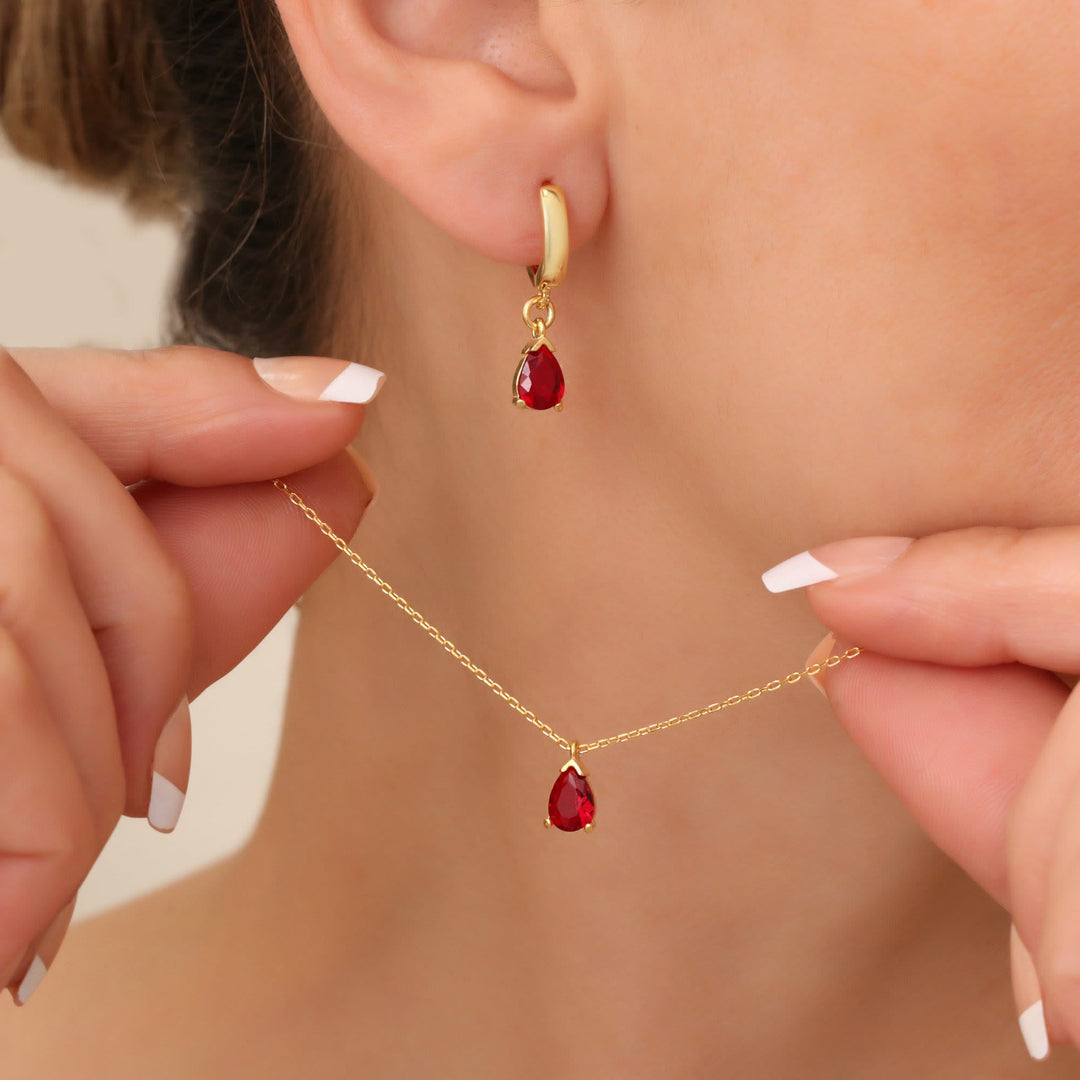 Stylish Garnet Birthstone Jewelry Set - Liora-Earrings + Necklace Set-The Livary