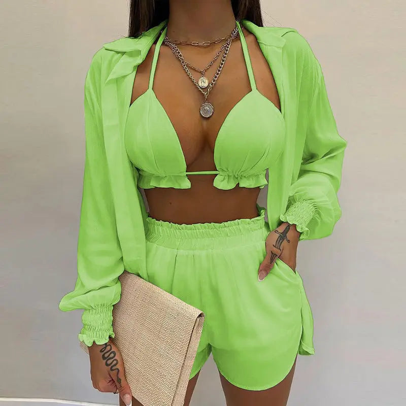 Stylish 3-piece summer outfit for the beach and pool - TropenGlow-Green-S-The Livary